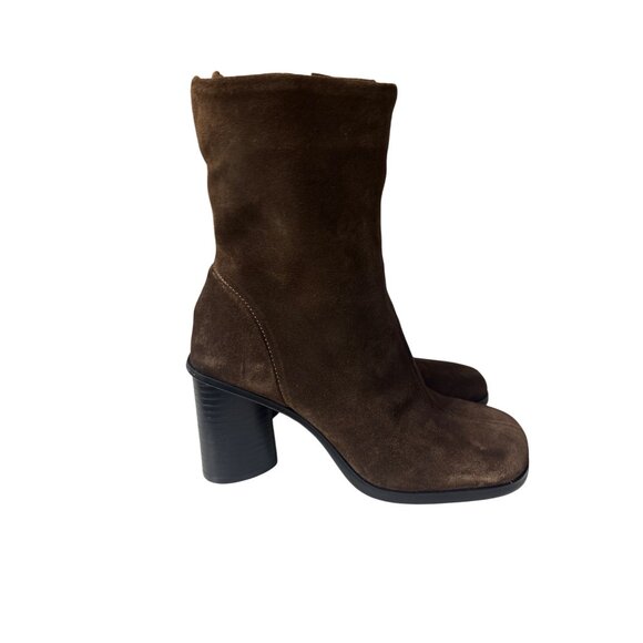 Brown Suede Block Heel Sz 6 Mid-Calf Boots With Side Zipper Closure For Women - Picture 4 of 8